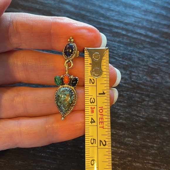 Vintage and handmade turquoise, coral, black onyx silver pierced earrings - Picture 4 of 4